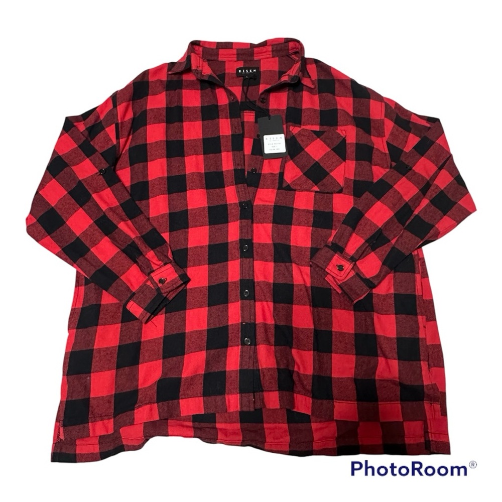 NWT Risen Plaid Flannel Oversized Top - L